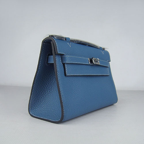 AAA Hermes Kelly 22 CM France Leather Handbag Blue H008 On Sale